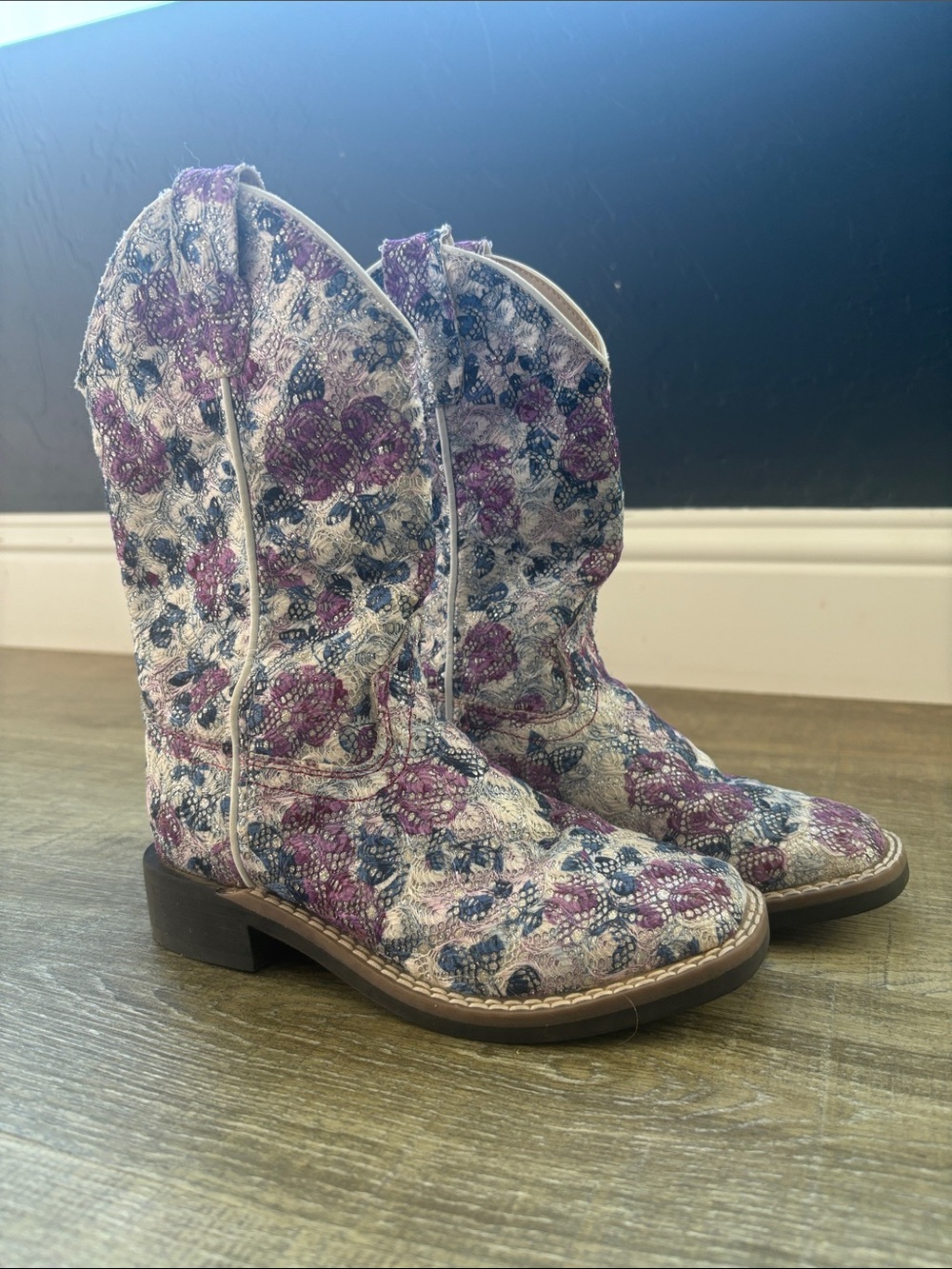 12.0 Y girls Old West Purple and Navy Floral Kids Western Boots